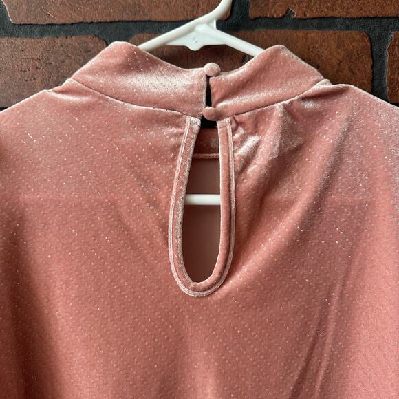 Wild Junkie Boutique Velour Blush Pink Bodysuit - Size Medium Puff Sleeve Girly - Picture 3 of 13
